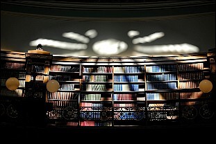 Light shining on library books