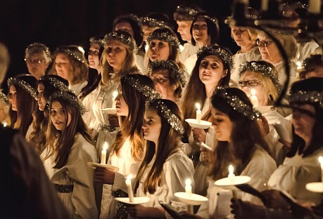 Choir at Santa Lucia candlelit festival.